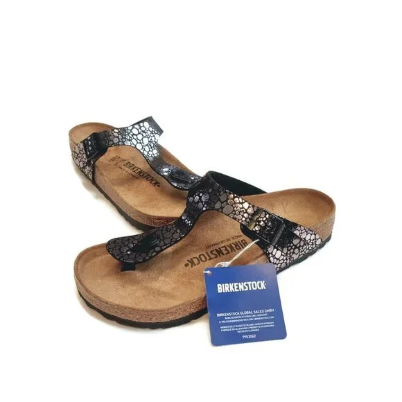 Birkenstock Gizeh Thong Sandals Womens 6-6.5 Black Metallic Stone EU 37 Regular - Picture 5 of 9
